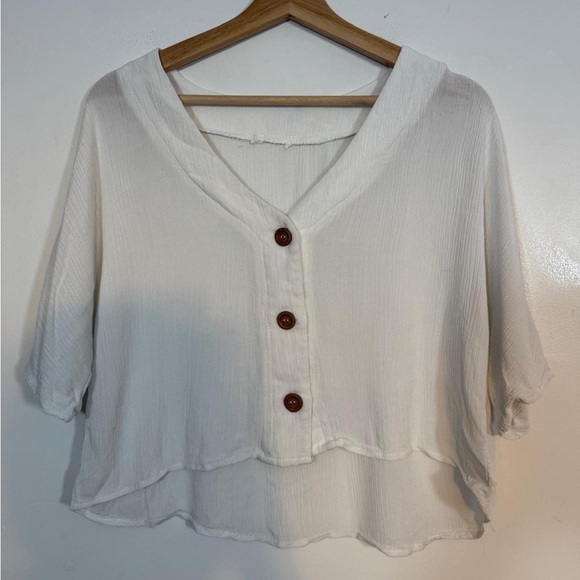 Ardene Cream V-Neck Button Front Top - Size L - Picture 2 of 7